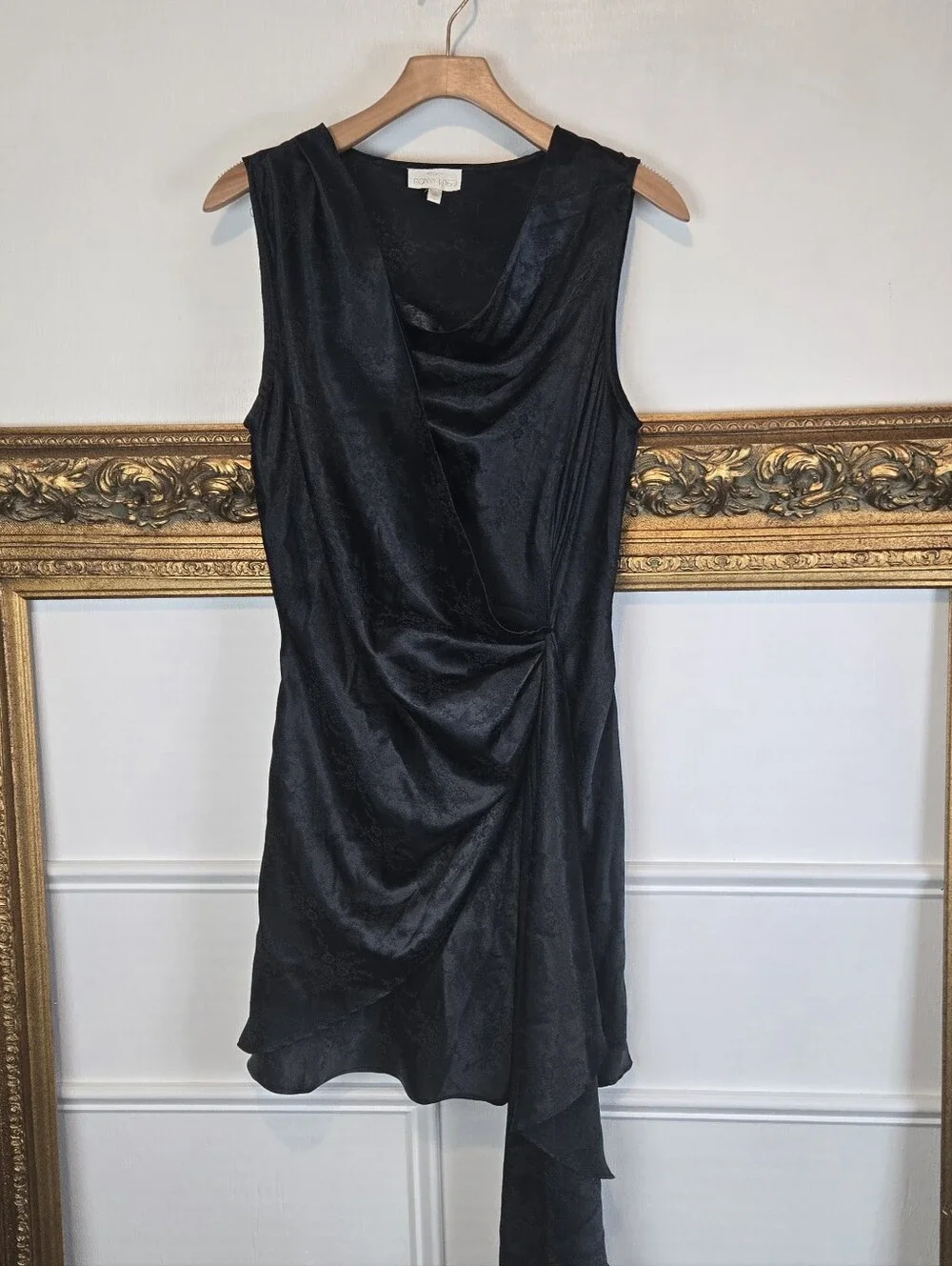 Torn By Ronny Kobo Black Draped Cascade Mini Dress Asymmetrical Ruffle Sz Large - Picture 2 of 9
